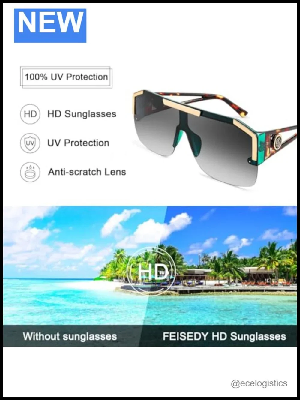 Square Oversized Sunglasses UV400 Protection Flat Top One Piece Shield